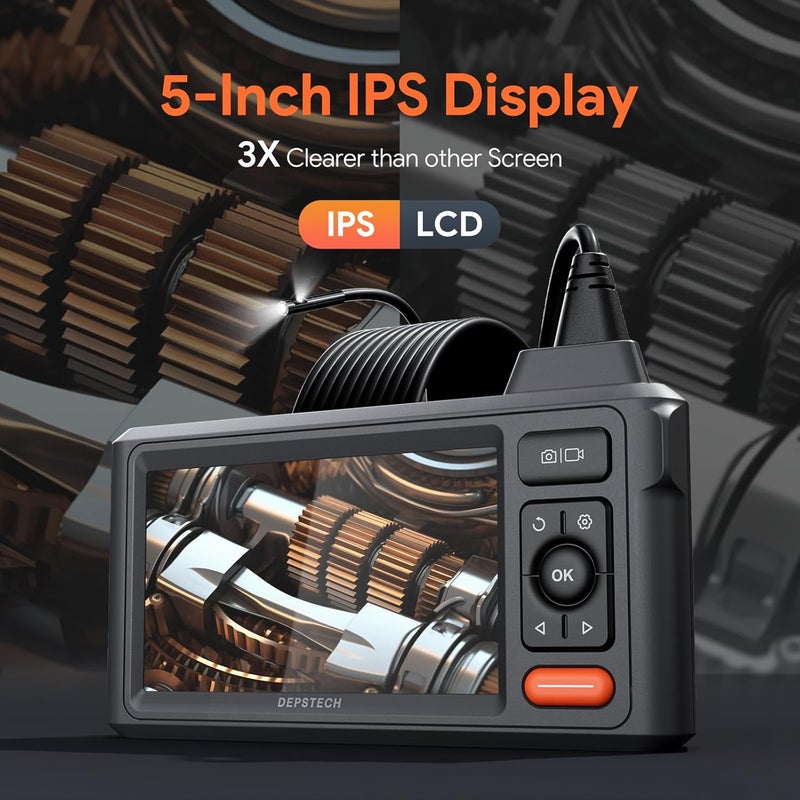 DEPSTECH Dual-Lens Endoscope Camera with Light, 1080P HD Borescope with 5" IPS Screen, 16.5FT Flexible Sewer Plumbing Snake Camera, Cool Gadgets for Men, Women - Image 2
